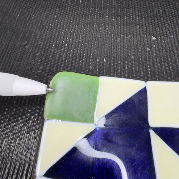 Hand Made Geometric Square Fused Glass Dish Plate Artist Signed Multicolored VTG - Picture 7 of 15